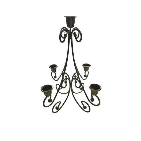 Vintage Home Interiors MCM Brass Plated Candle Holder Candelabra Centerpiece - Picture 4 of 15